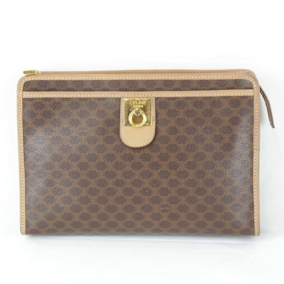 CELINE Clutch bag, coated canvas, brown, women's - Picture 1 of 8